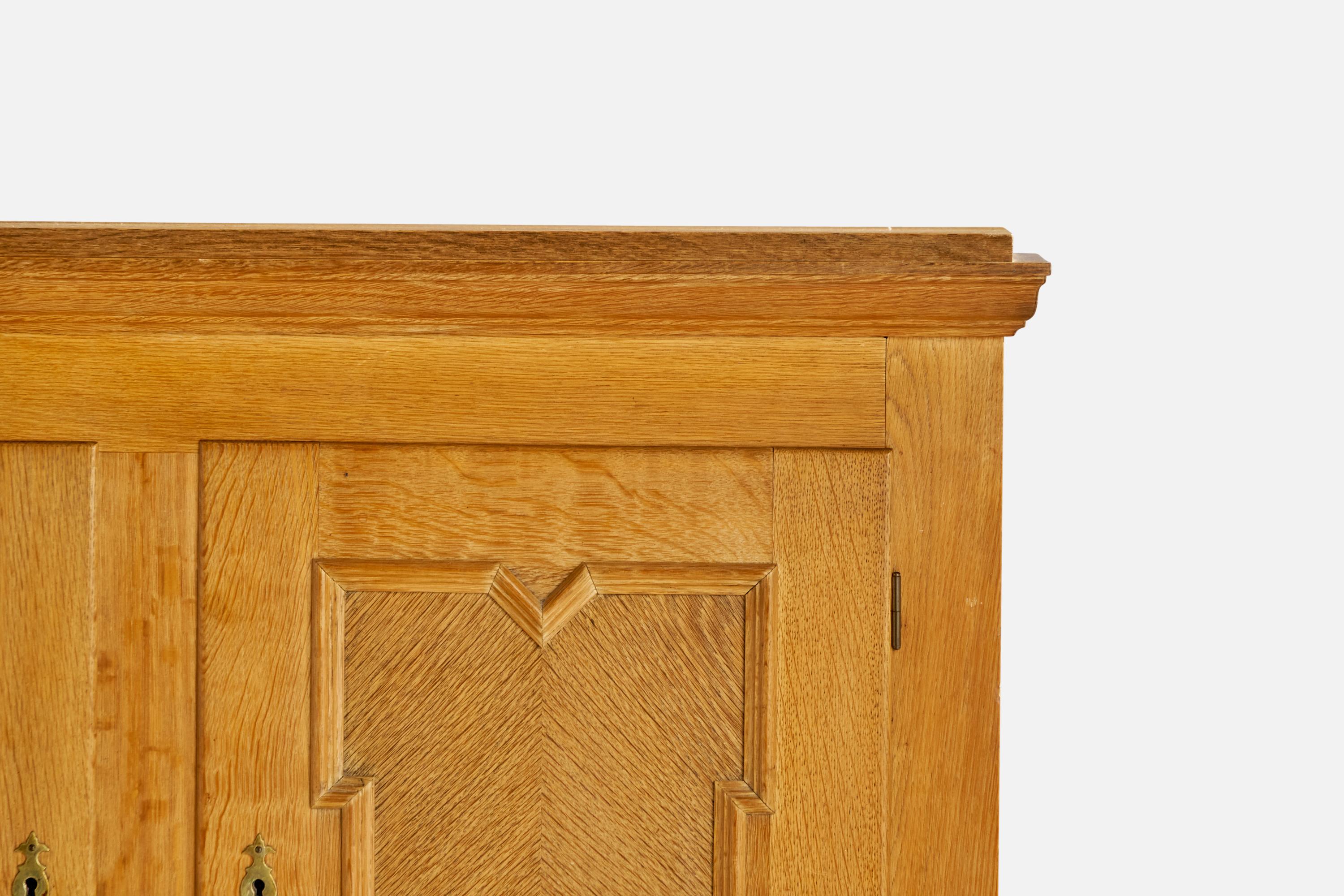 Danish Designer, Cabinet, Oak, Brass, Denmark, 1960s For Sale 3