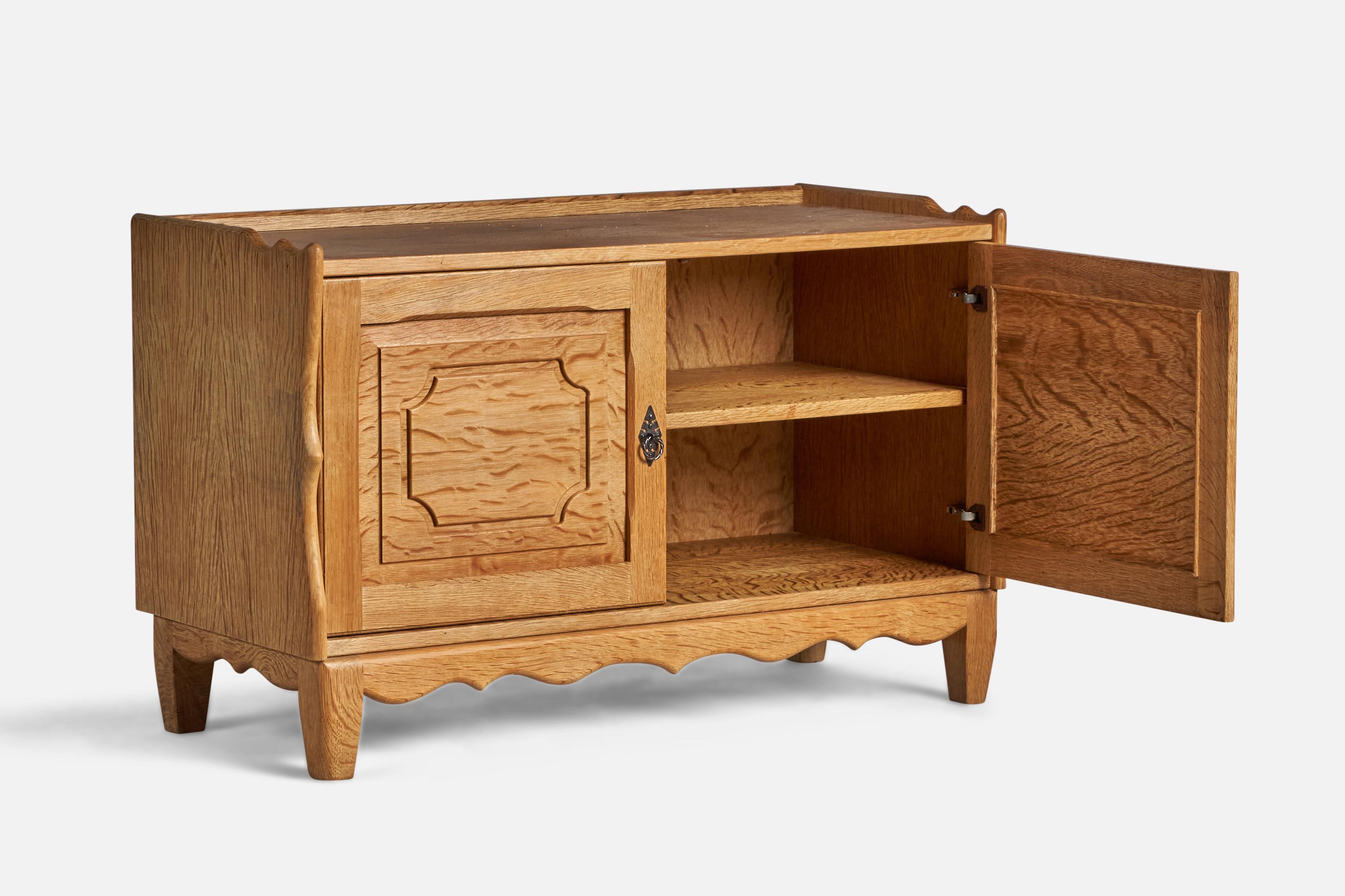 Mid-Century Modern Danish Designer, Cabinet, Oak, Iron, Denmark, 1950s For Sale