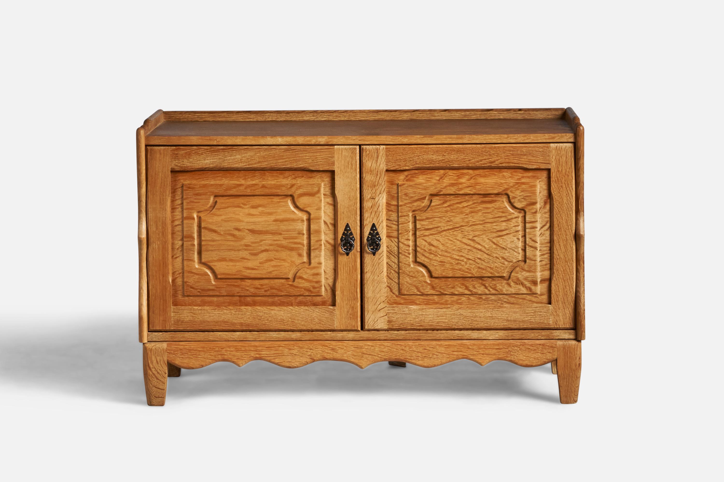 Danish Designer, Cabinet, Oak, Iron, Denmark, 1950s In Good Condition For Sale In High Point, NC