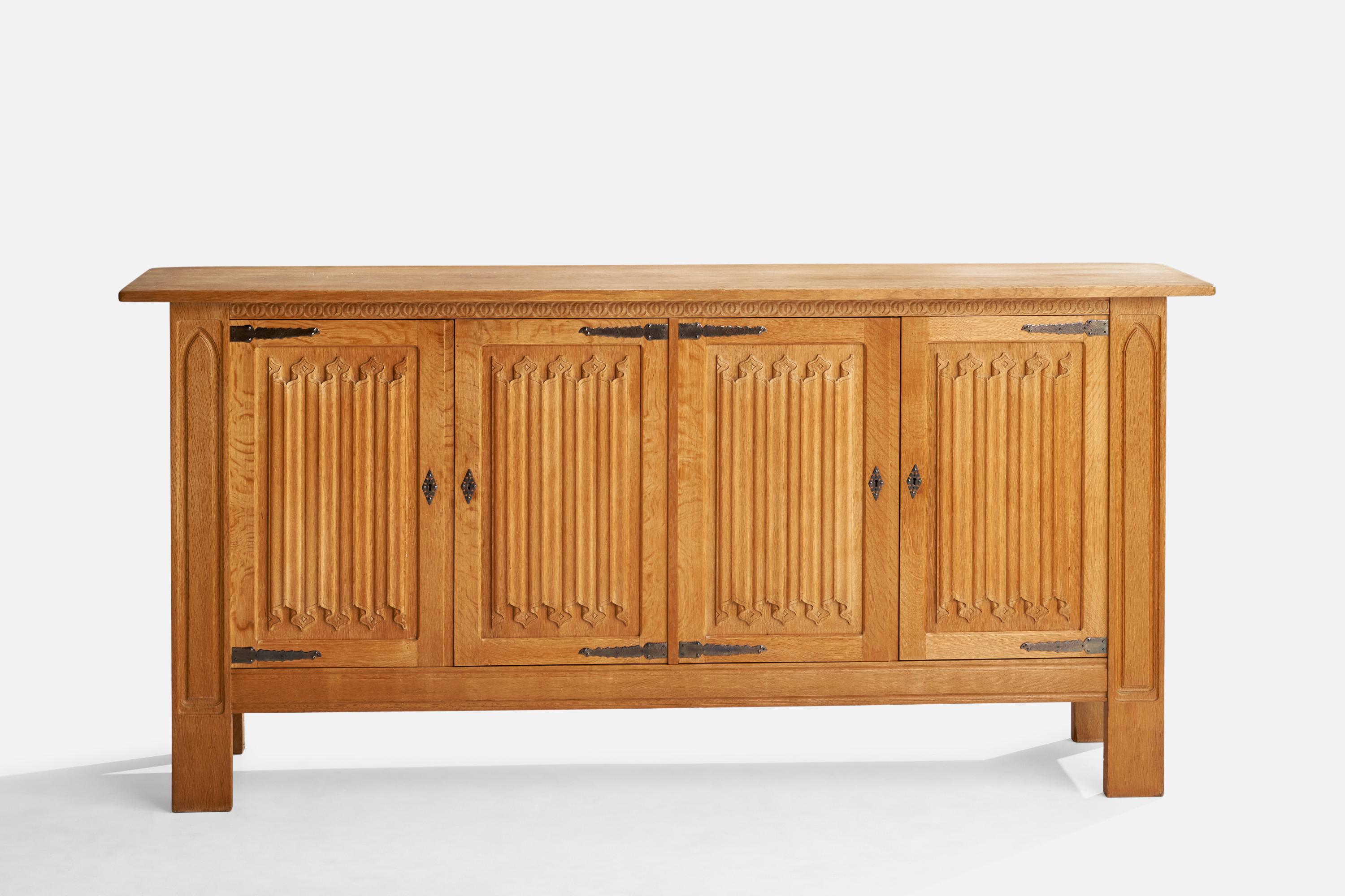 Danish Designer, Cabinet, Oak, Iron, Denmark, 1960s In Good Condition For Sale In High Point, NC