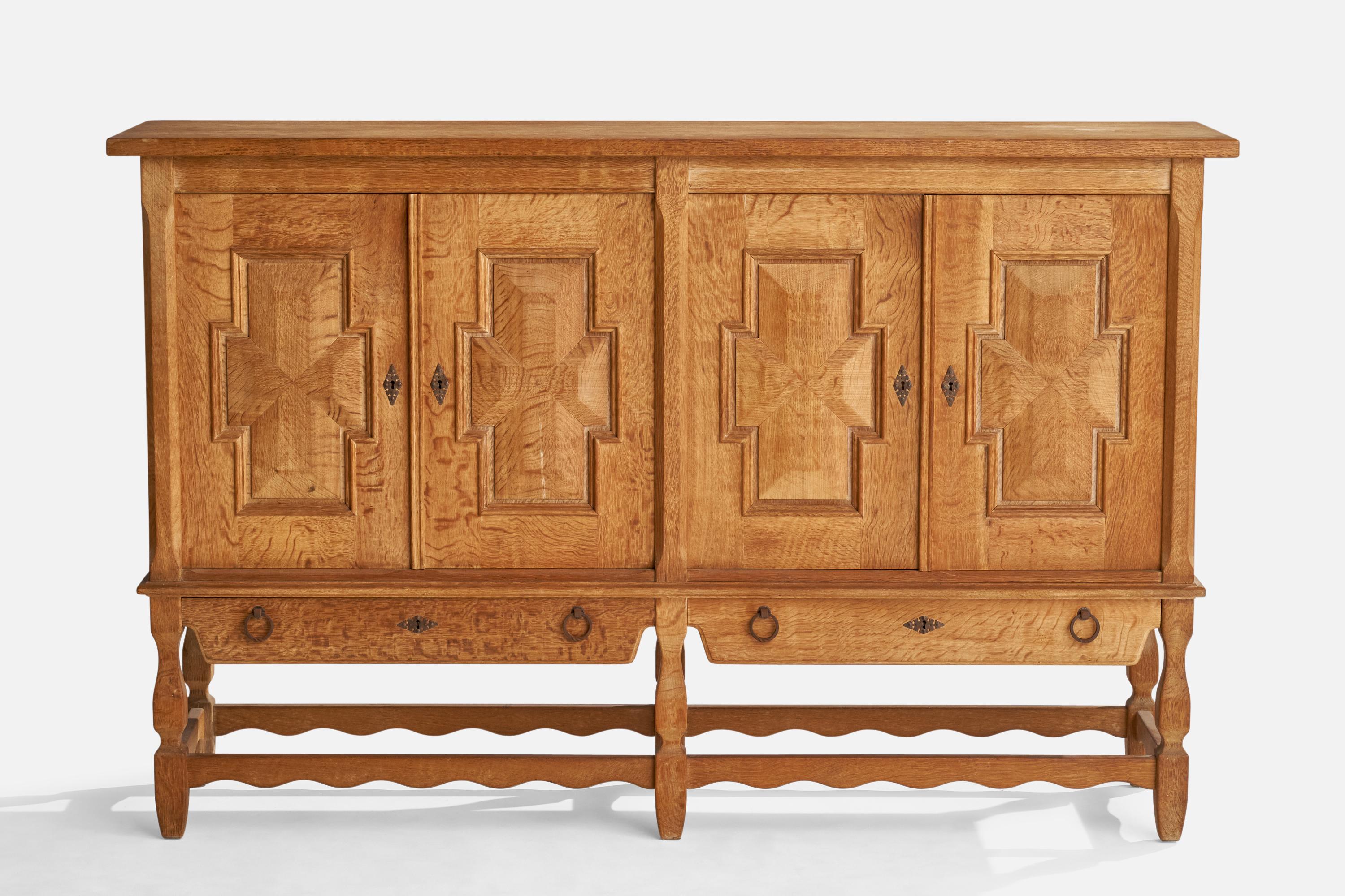 Scandinavian Modern Danish Designer, Cabinet, Oak, Iron, Denmark, 1960s For Sale
