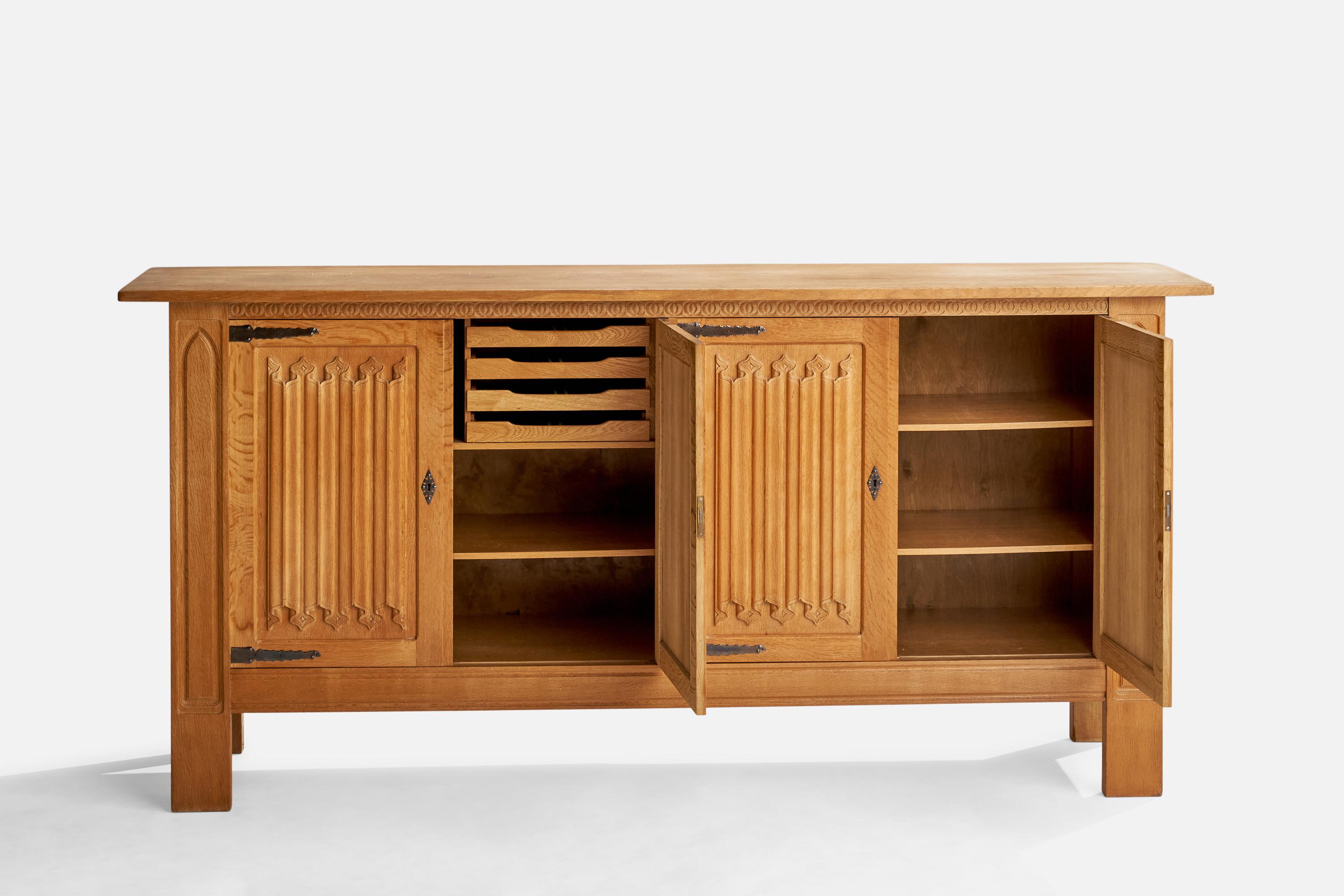 Mid-20th Century Danish Designer, Cabinet, Oak, Iron, Denmark, 1960s For Sale