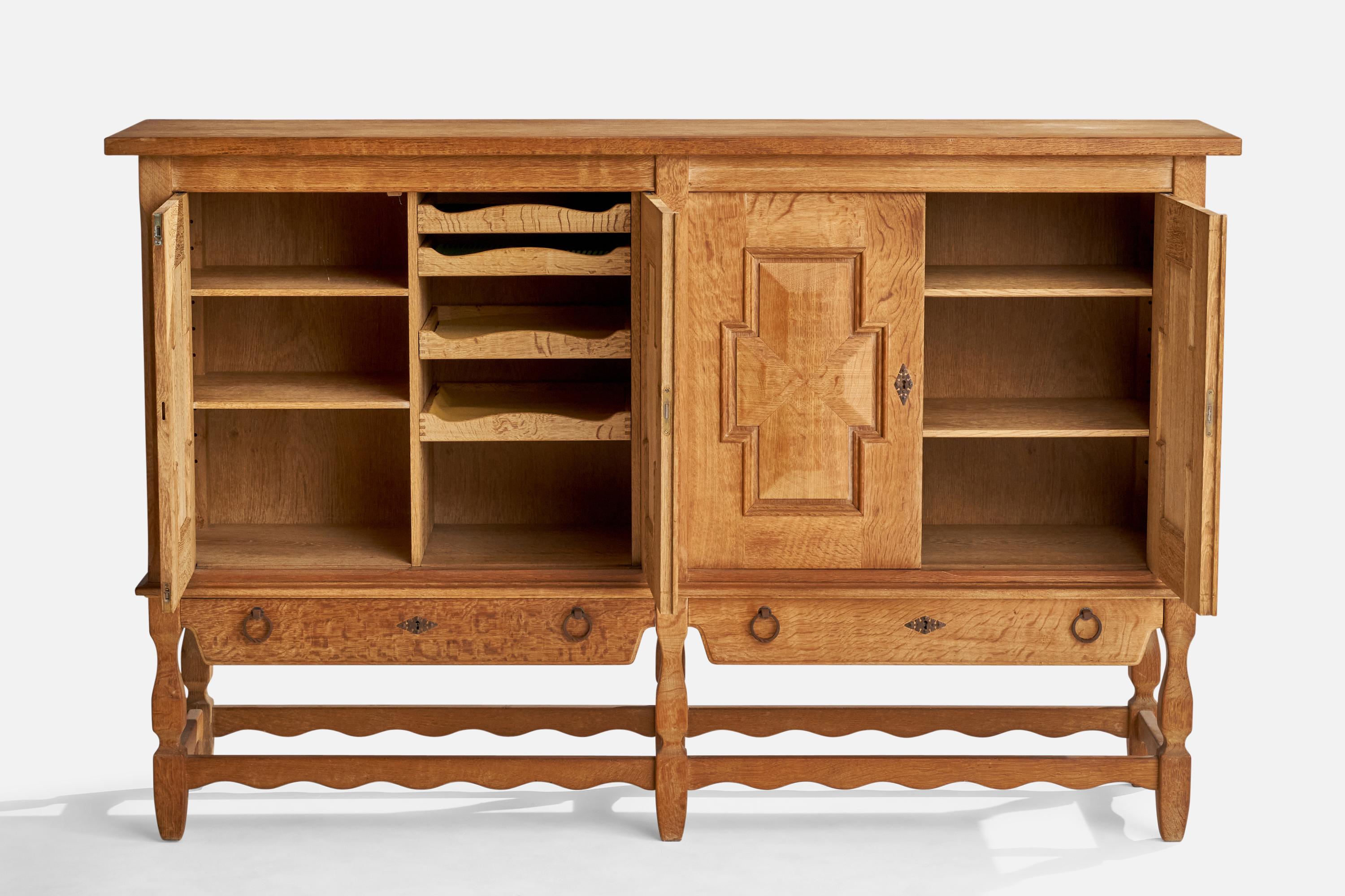 Danish Designer, Cabinet, Oak, Iron, Denmark, 1960s In Good Condition For Sale In High Point, NC