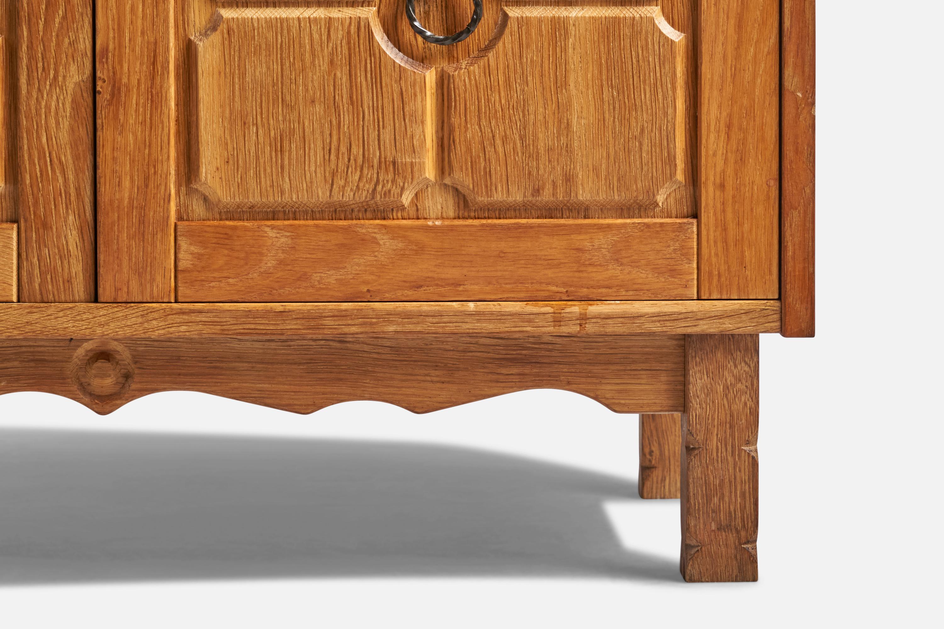 Scandinavian Modern Danish Designer, Cabinets, Oak, Iron, Denmark, 1960s For Sale