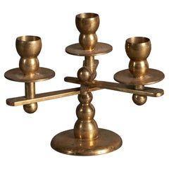 Danish Designer, Candelabra, Brass, Denmark, 1960s