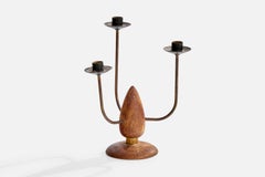 Danish Designer, Candelabra, Brass, Teak, Denmark, 1950s