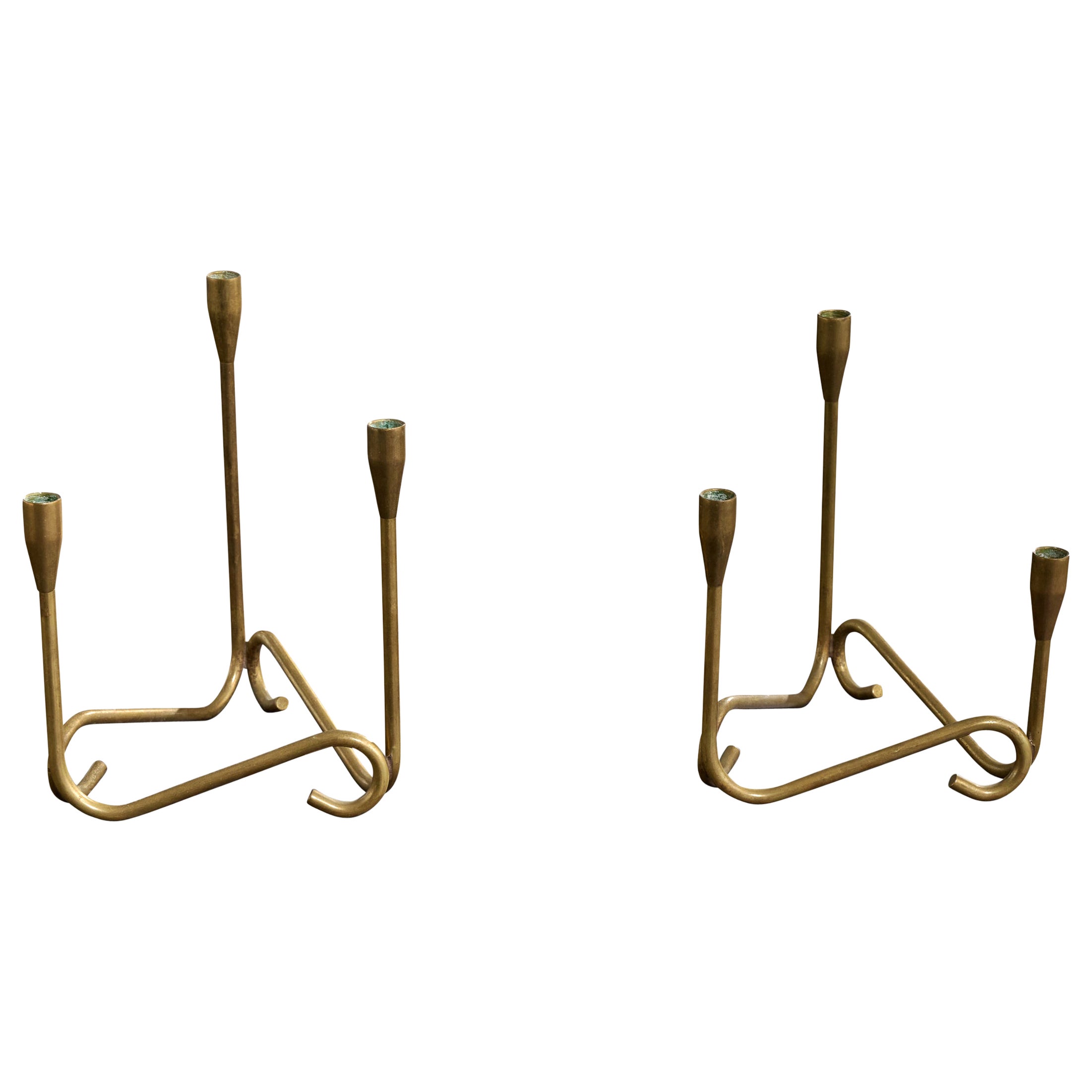Danish Designer, Candelabras, Brass, Denmark, 1950s