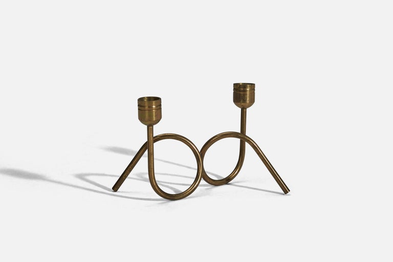 Danish Designer, Candle Holders, Brass, Denmark, 1940s For Sale at 1stDibs