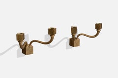 Danish Designer, Candle Sconces, Brass, Denmark, 1930s