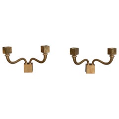 Danish Designer, Candle Sconces, Brass, Denmark, 1930s