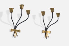 Diseñador danés, apliques para velas, latón, metal, Dinamarca, década de 1950