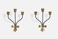 Diseñador danés, apliques para velas, latón, metal, Dinamarca, década de 1950