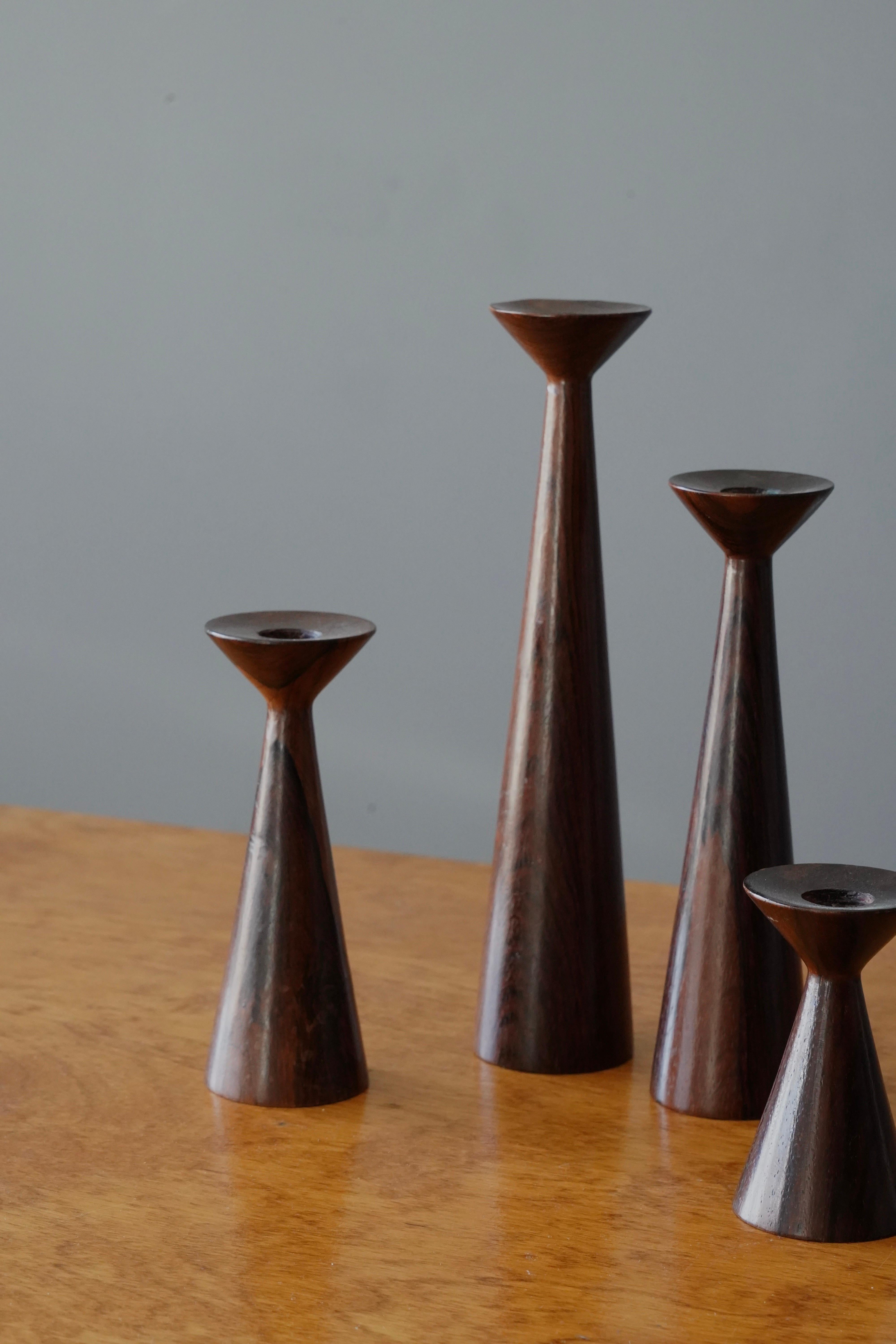 Danish Designer, Candlesticks, Solid Turned Rosewood, Denmark, 1950s In Good Condition In High Point, NC