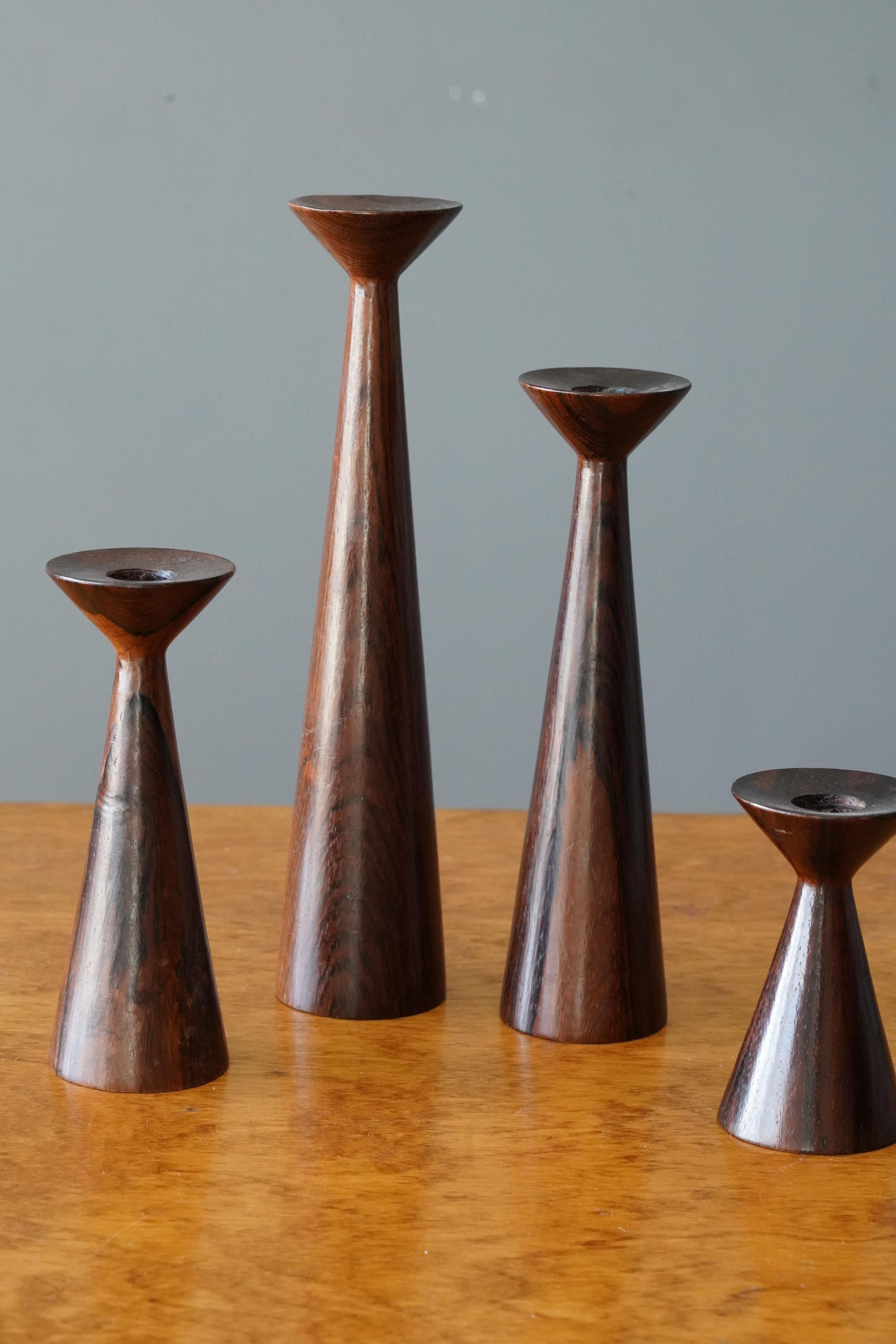 Mid-20th Century Danish Designer, Candlesticks, Solid Turned Rosewood, Denmark, 1950s