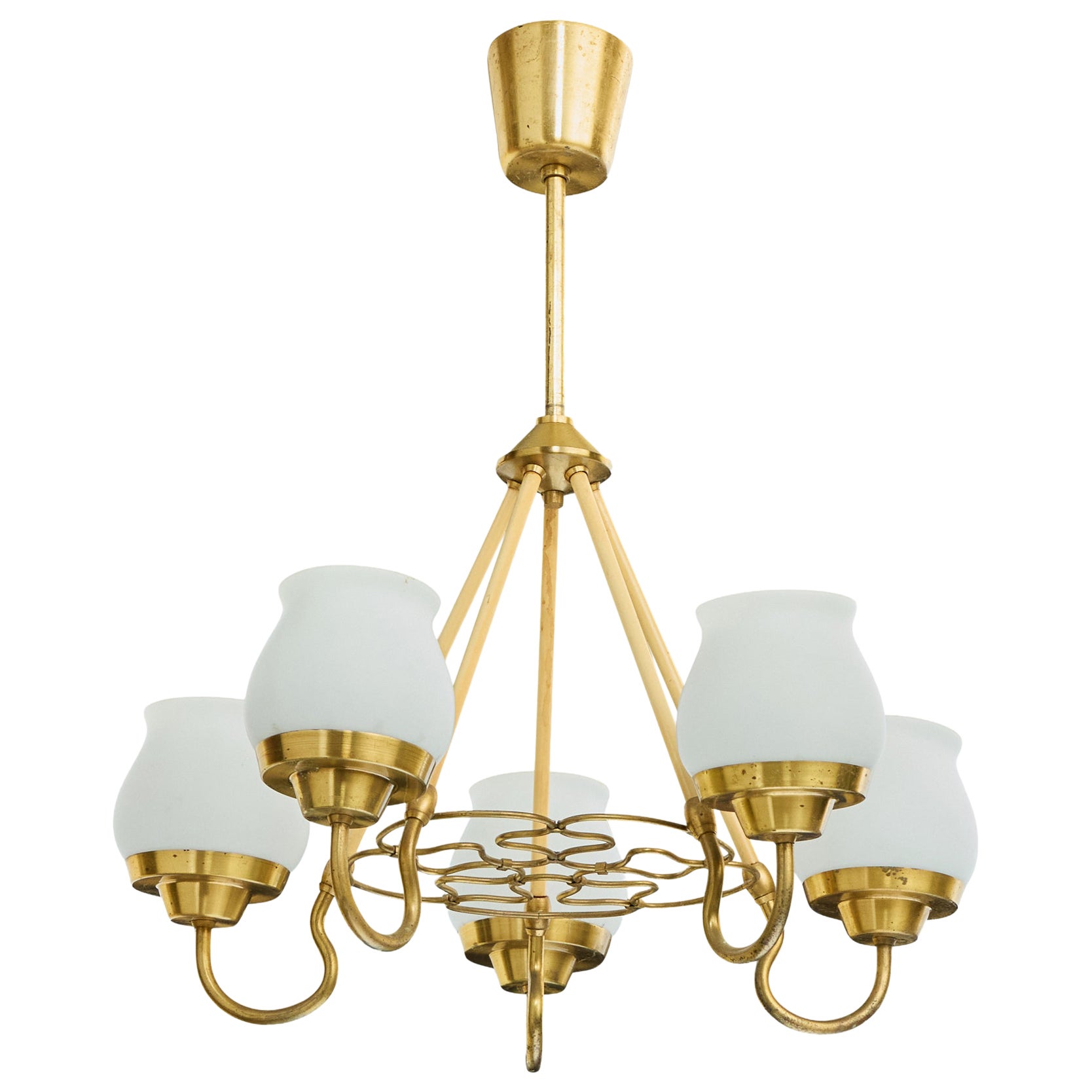 Danish Designer, Chandelier, Brass, Bakelite, Glass, Denmark, 1940s