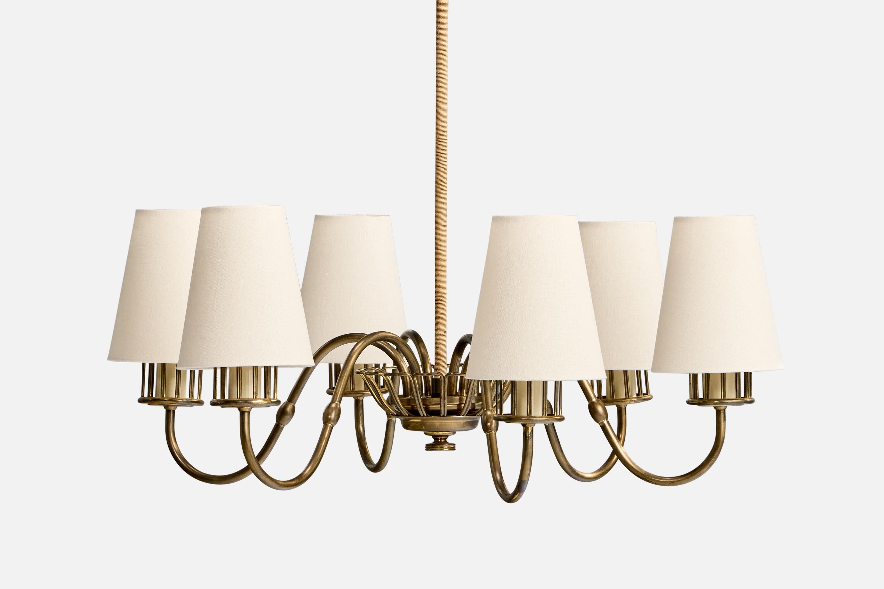 Milieu du XXe siècle Designer danois, lustre, laiton, Corde, Fabrice, Danemark, années 1930 en vente