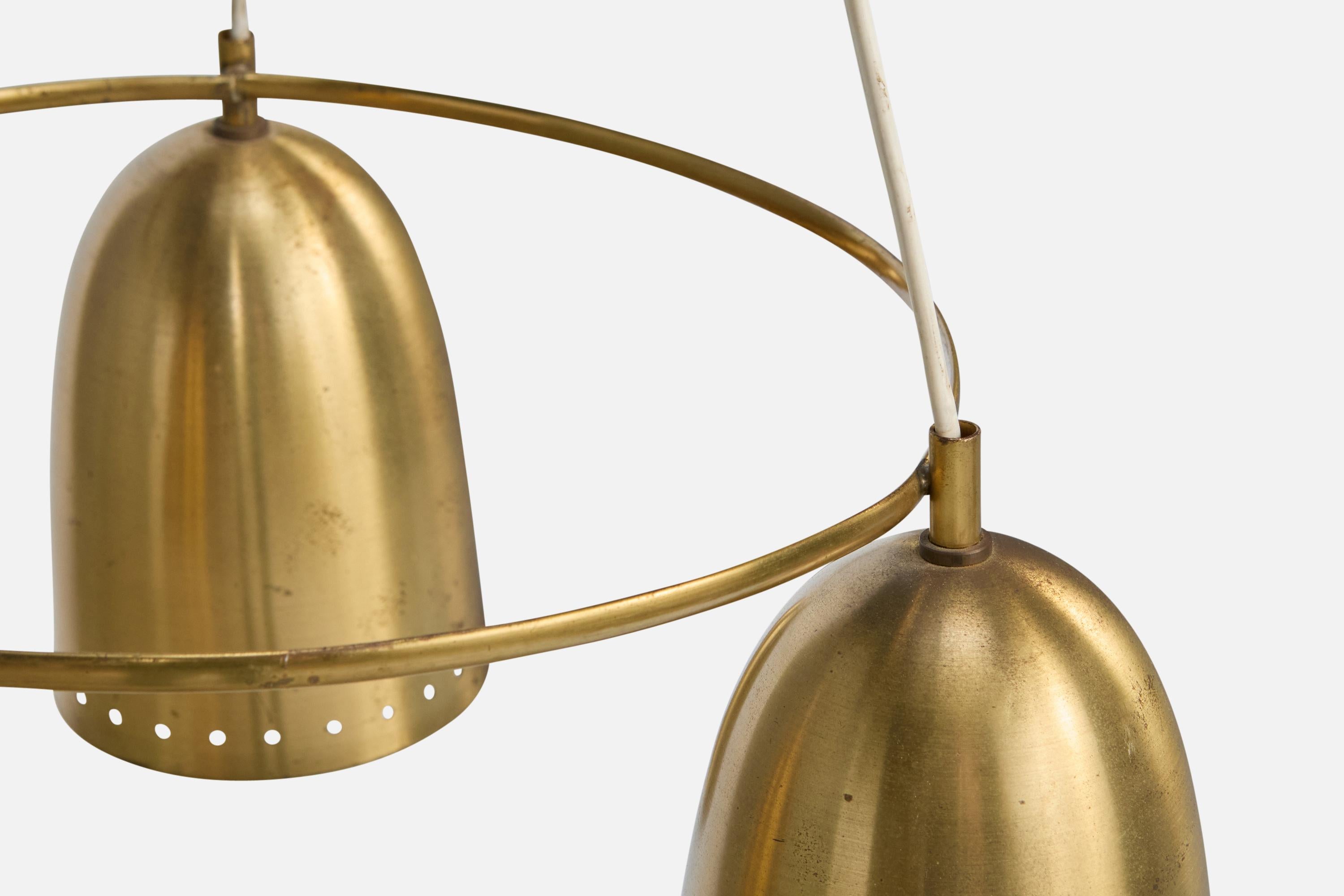 Ottone Designer danese, lampadario, ottone, Danimarca, anni '1950 in vendita