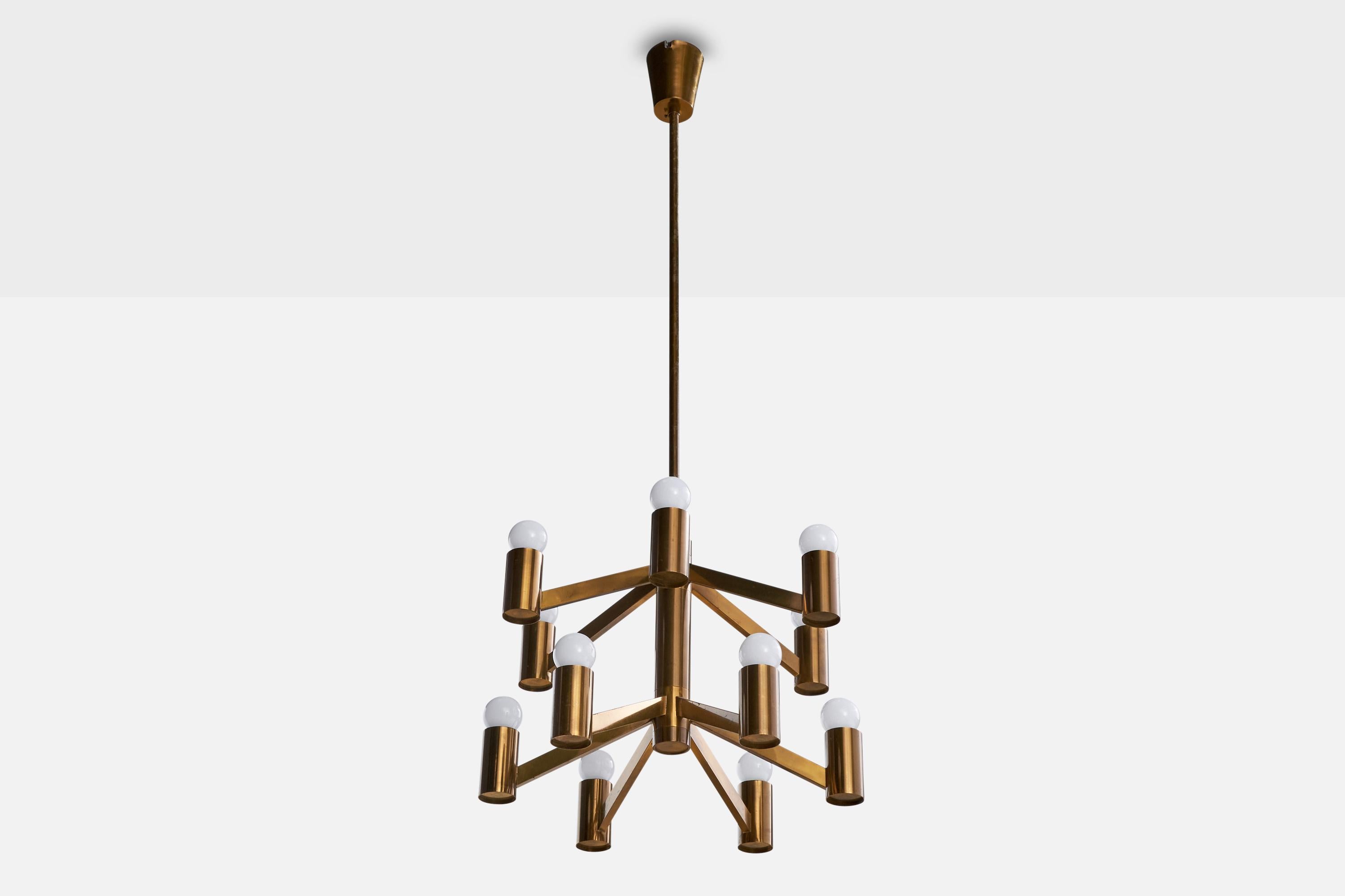 Lampadario in ottone progettato e prodotto in Danimarca, anni '60 circa.

Dimensioni complessive (pollici): 43,5
