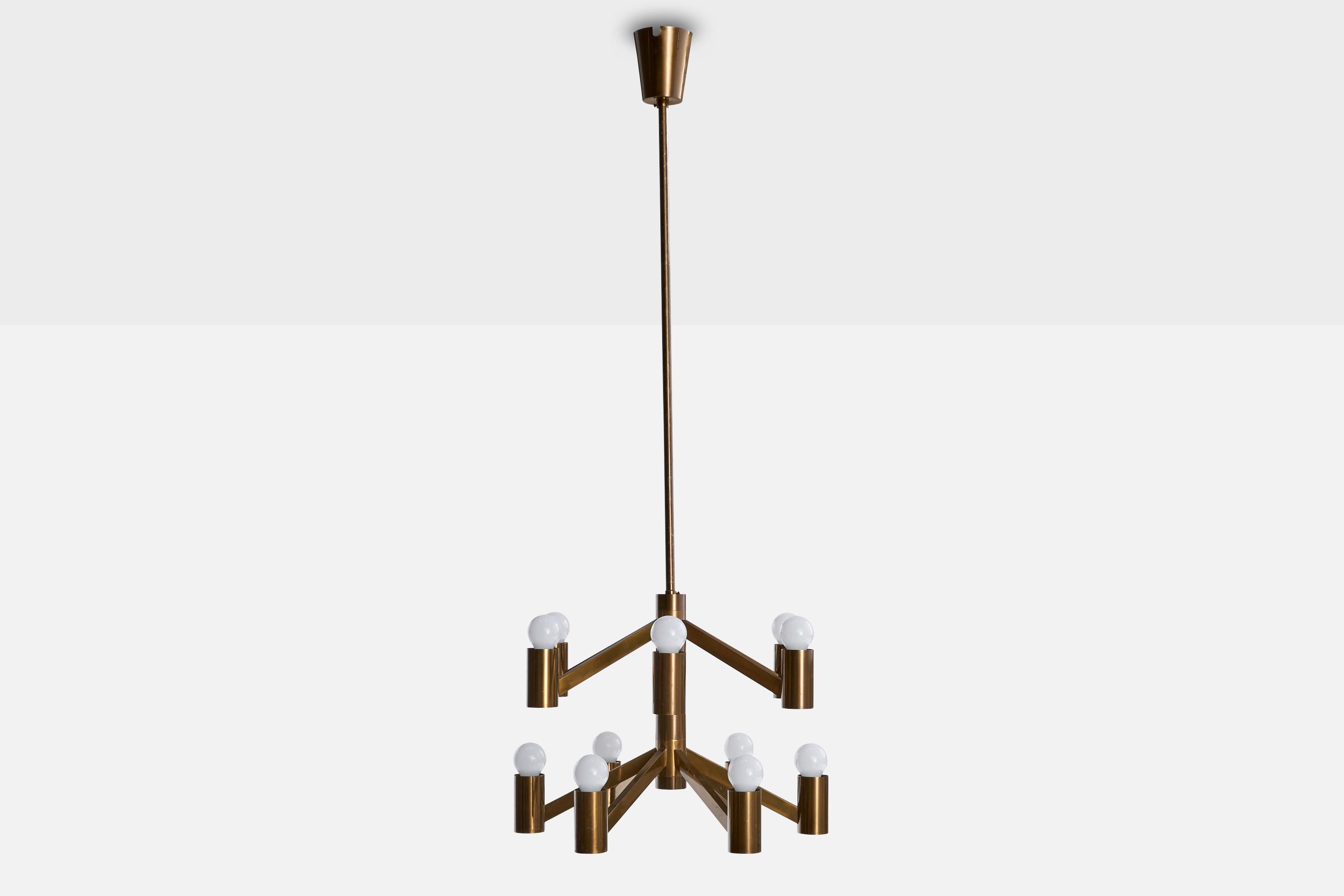 Scandinavo moderno Designer danese, lampadario, ottone, Danimarca, anni '1960 in vendita