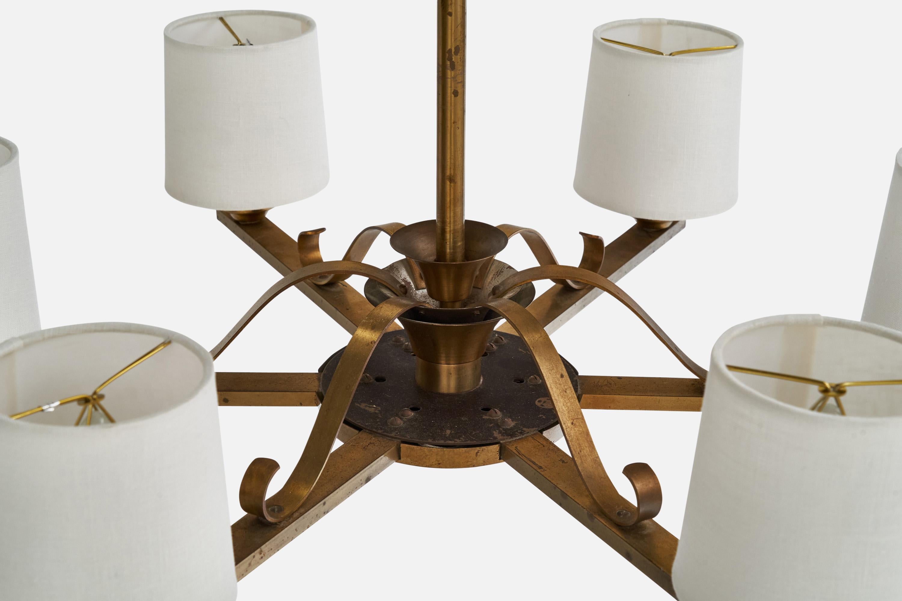 Designer danese, lampadario, ottone, tessuto, Danimarca, anni '1930 in vendita 3