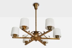 Danish Designer, Chandelier, Brass, Fabric, Denmark, 1930s