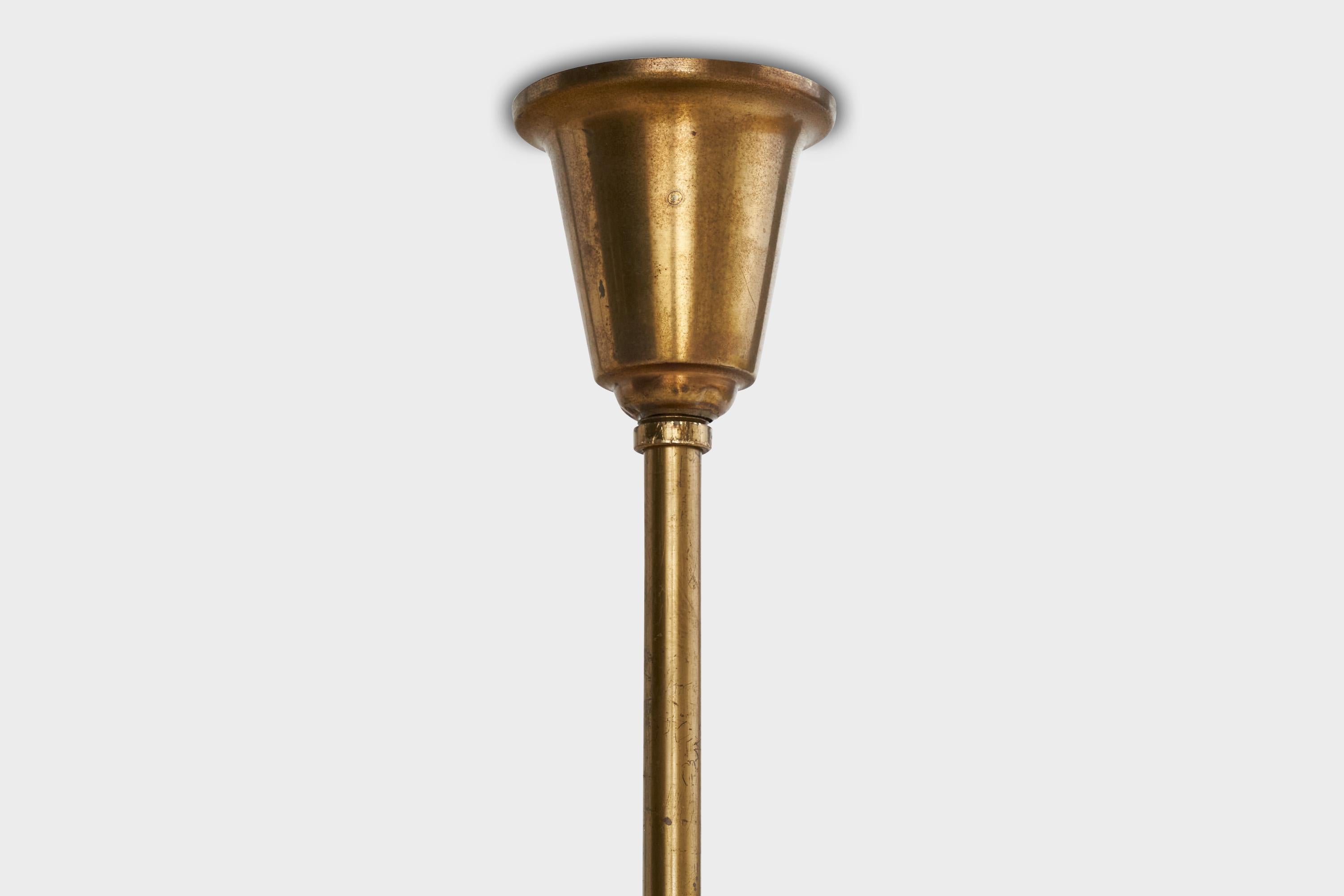 Scandinavo moderno Designer danese, lampadario, ottone, tessuto, Danimarca, anni '1930 in vendita