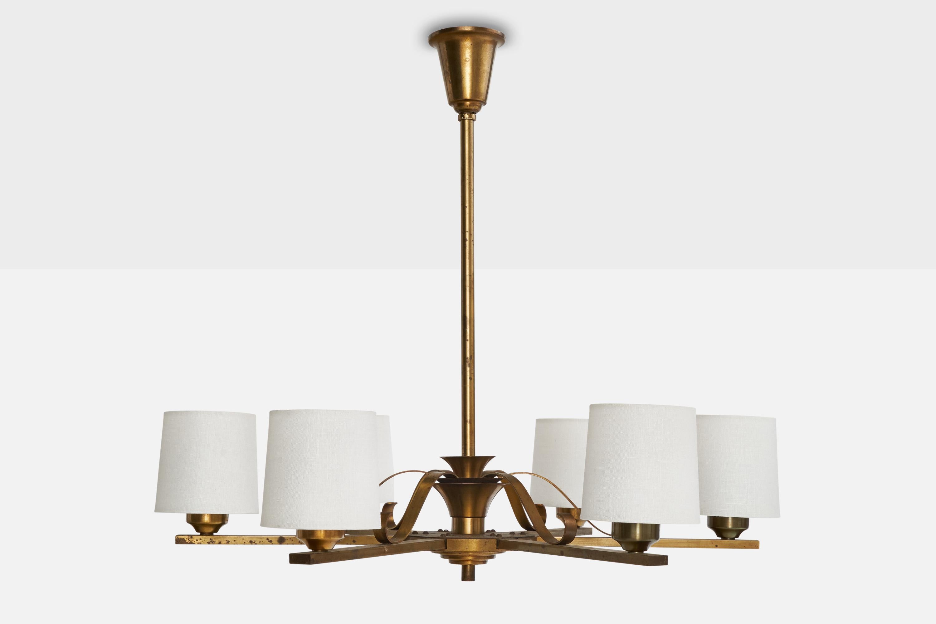 Danese Designer danese, lampadario, ottone, tessuto, Danimarca, anni '1930 in vendita