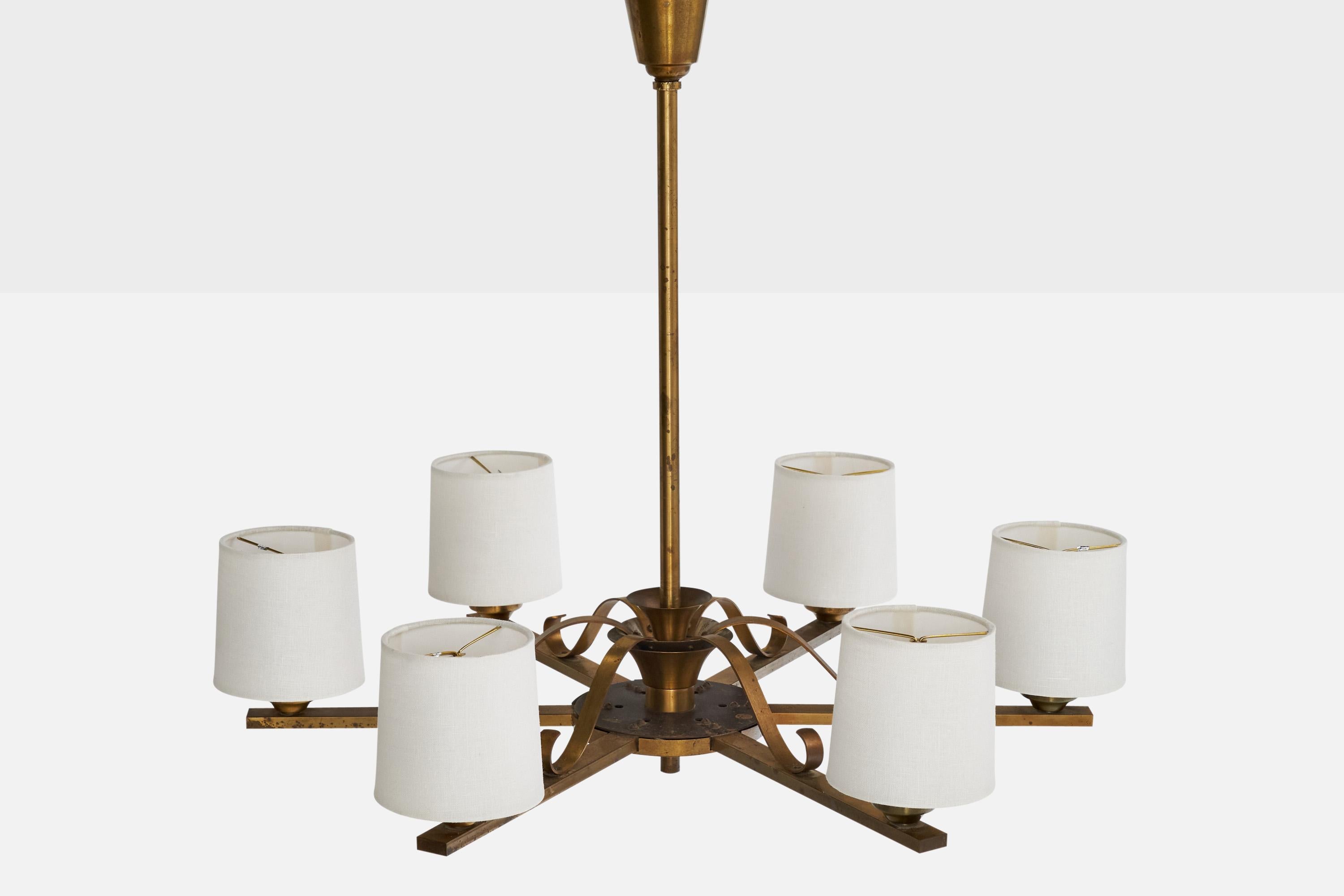 Designer danese, lampadario, ottone, tessuto, Danimarca, anni '1930 In condizioni buone in vendita a High Point, NC