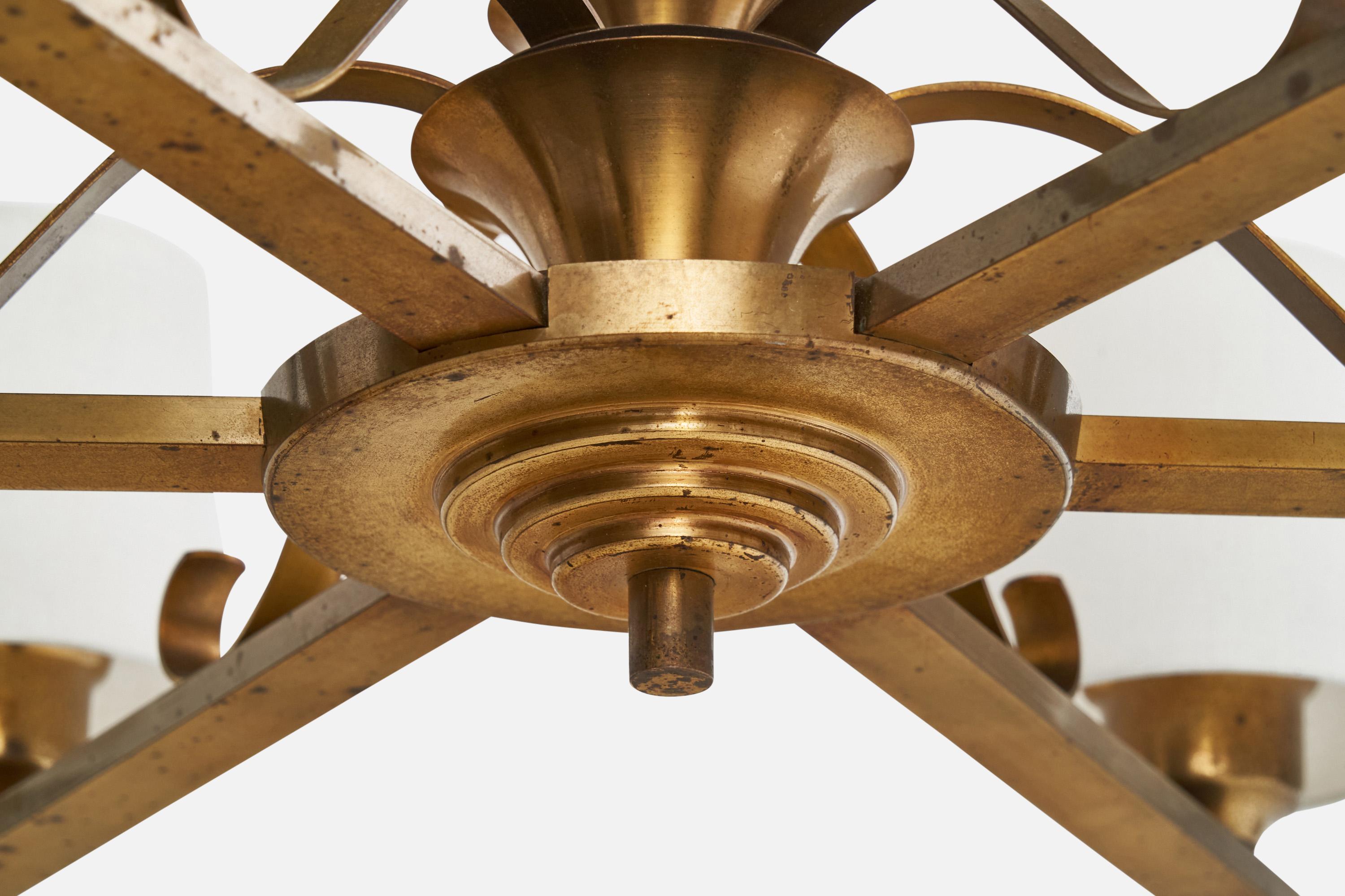 Ottone Designer danese, lampadario, ottone, tessuto, Danimarca, anni '1930 in vendita