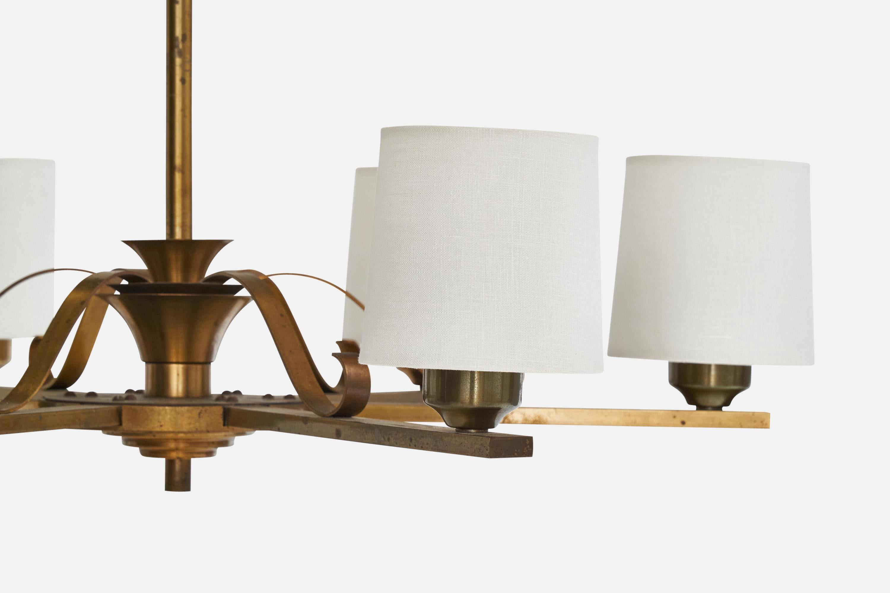 Designer danese, lampadario, ottone, tessuto, Danimarca, anni '1930 in vendita 2