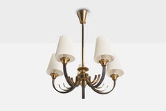 Danish Designer, Chandelier, Brass, Fabric, Denmark, 1940s
