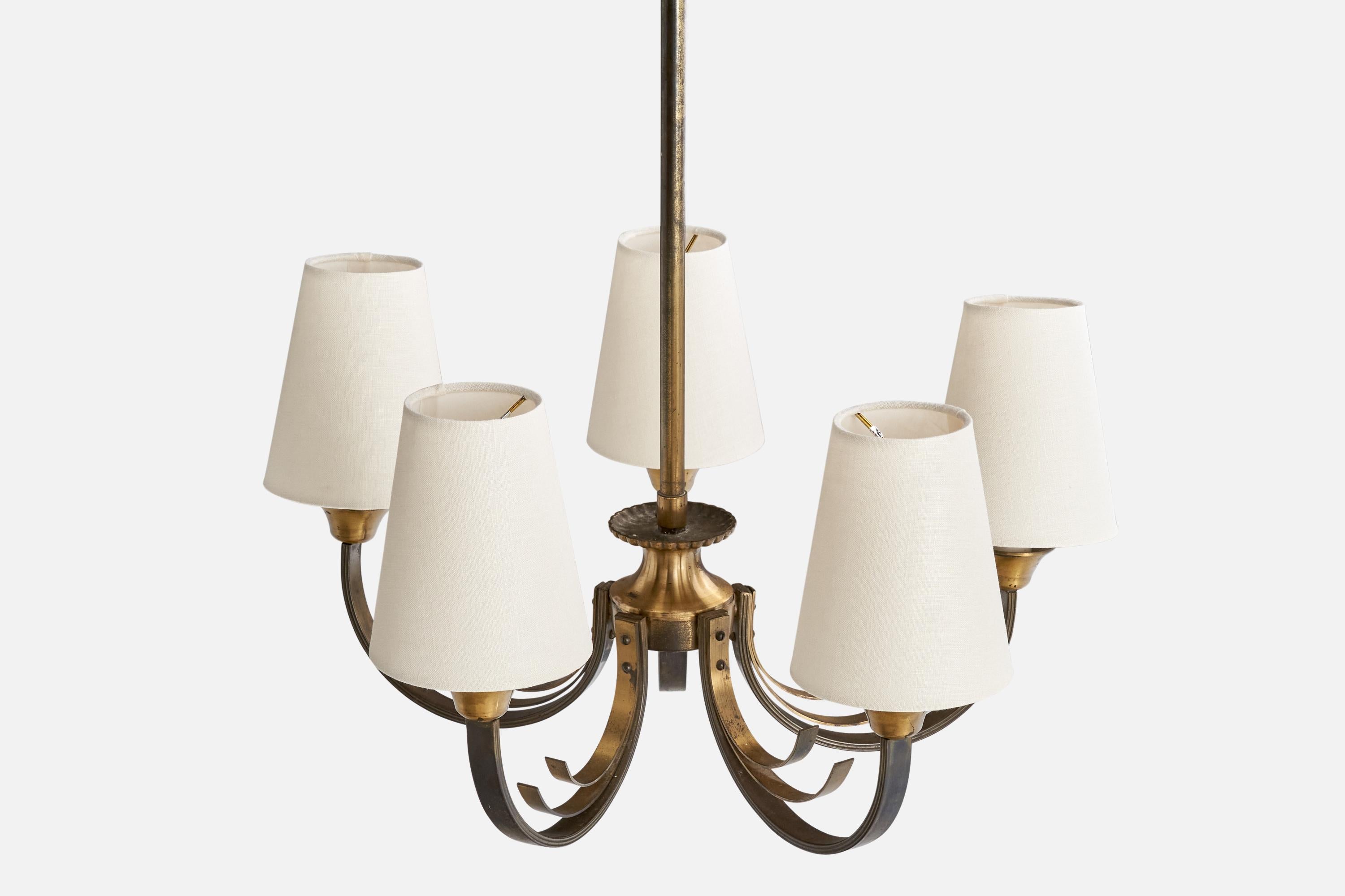 Designer danese, lampadario, ottone, tessuto, Danimarca, anni '40 In condizioni buone in vendita a High Point, NC