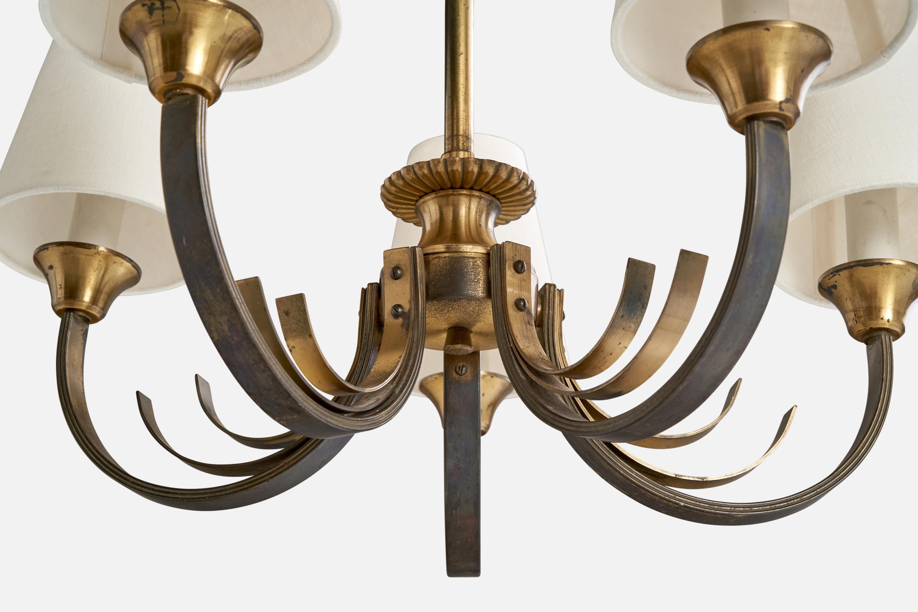 Ottone Designer danese, lampadario, ottone, tessuto, Danimarca, anni '40 in vendita