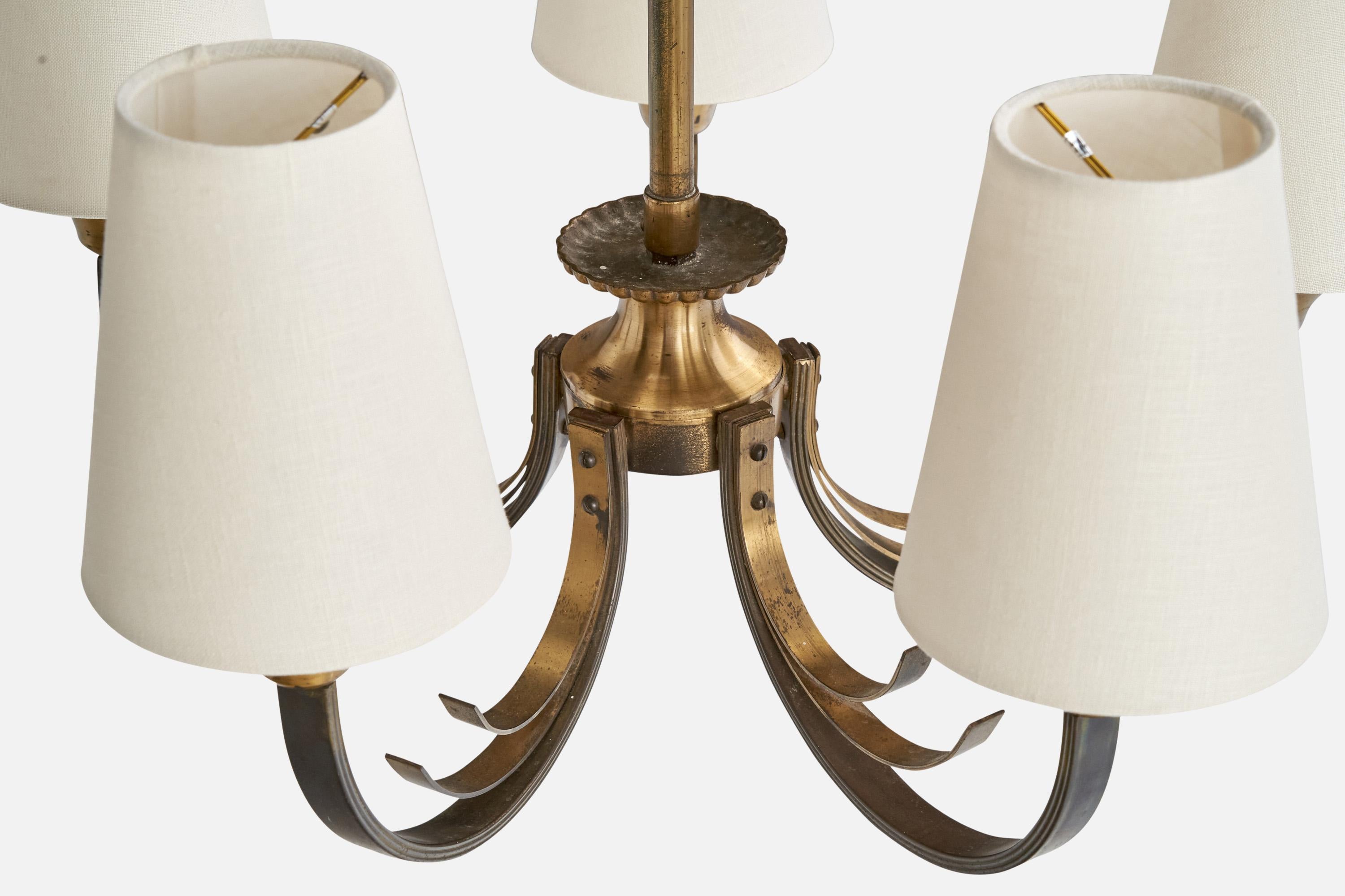 Designer danese, lampadario, ottone, tessuto, Danimarca, anni '40 in vendita 1