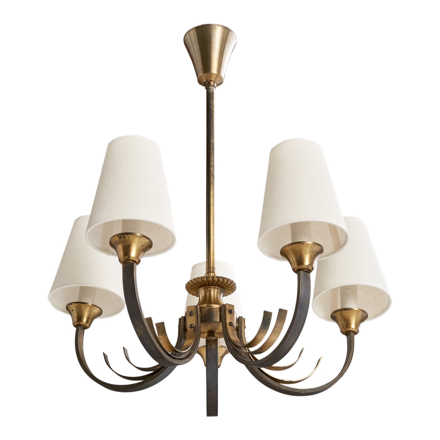 Designer danois, lustre, laiton, tissu, Danemark, années 1940