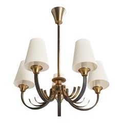 Danish Designer, Chandelier, Brass, Fabric, Denmark, 1940s
