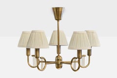 Danish Designer, Chandelier, Brass, Fabric, Denmark, 1950s