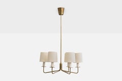 Danish Designer, Chandelier, Brass, Fabric, Plastic, Denmark, 1950s