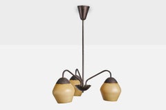 Danish Designer, Chandelier, Brass, Glass, Denmark, 1940s