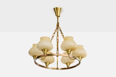 Designer danois, lustre, laiton, verre, Danemark, années 1940