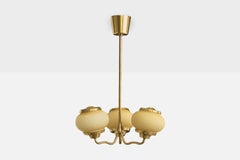 Danish Designer, Chandelier, Brass, Glass, Denmark, 1940s