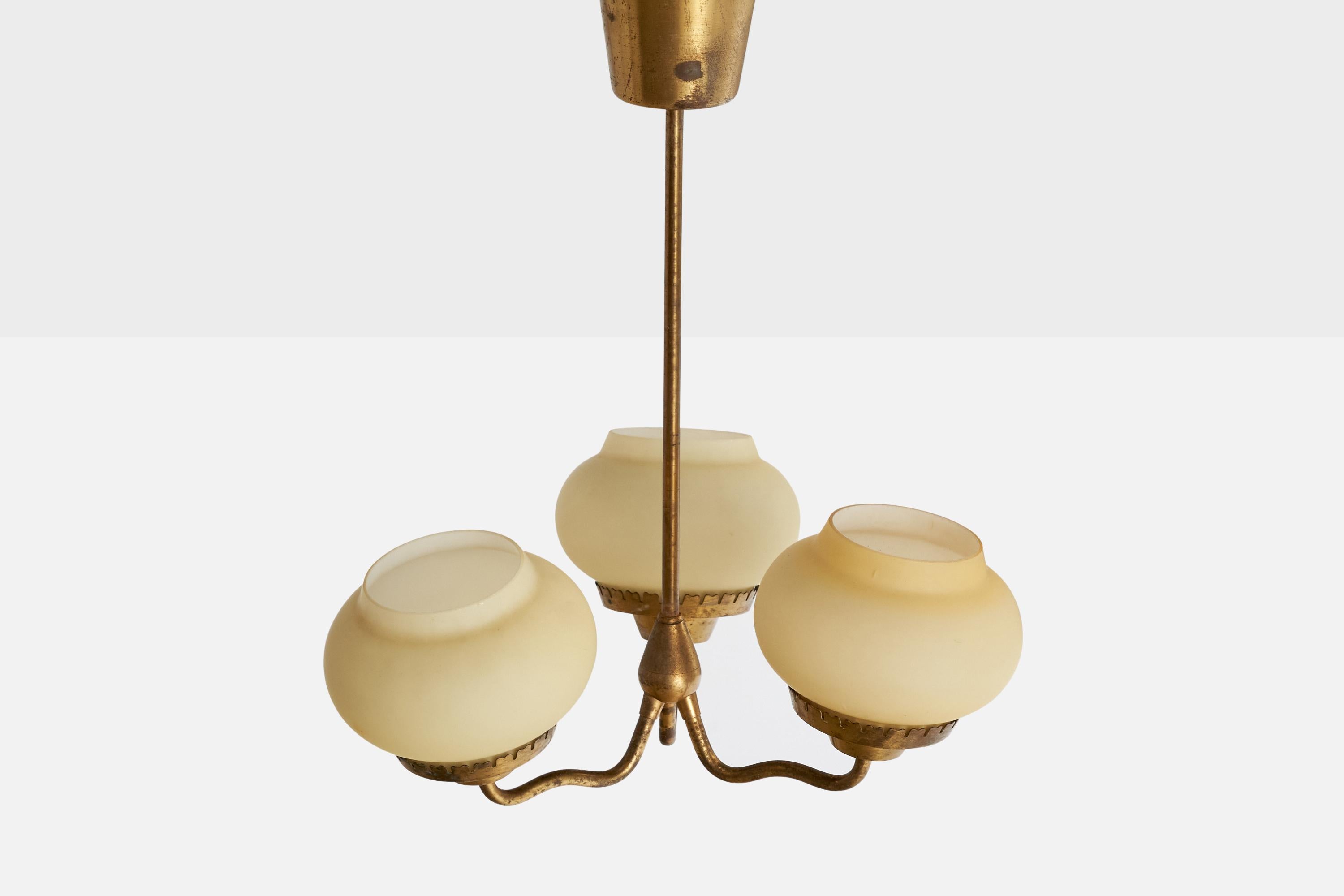 Danese Designer danese, lampadario, ottone, vetro, Danimarca, anni '40 in vendita