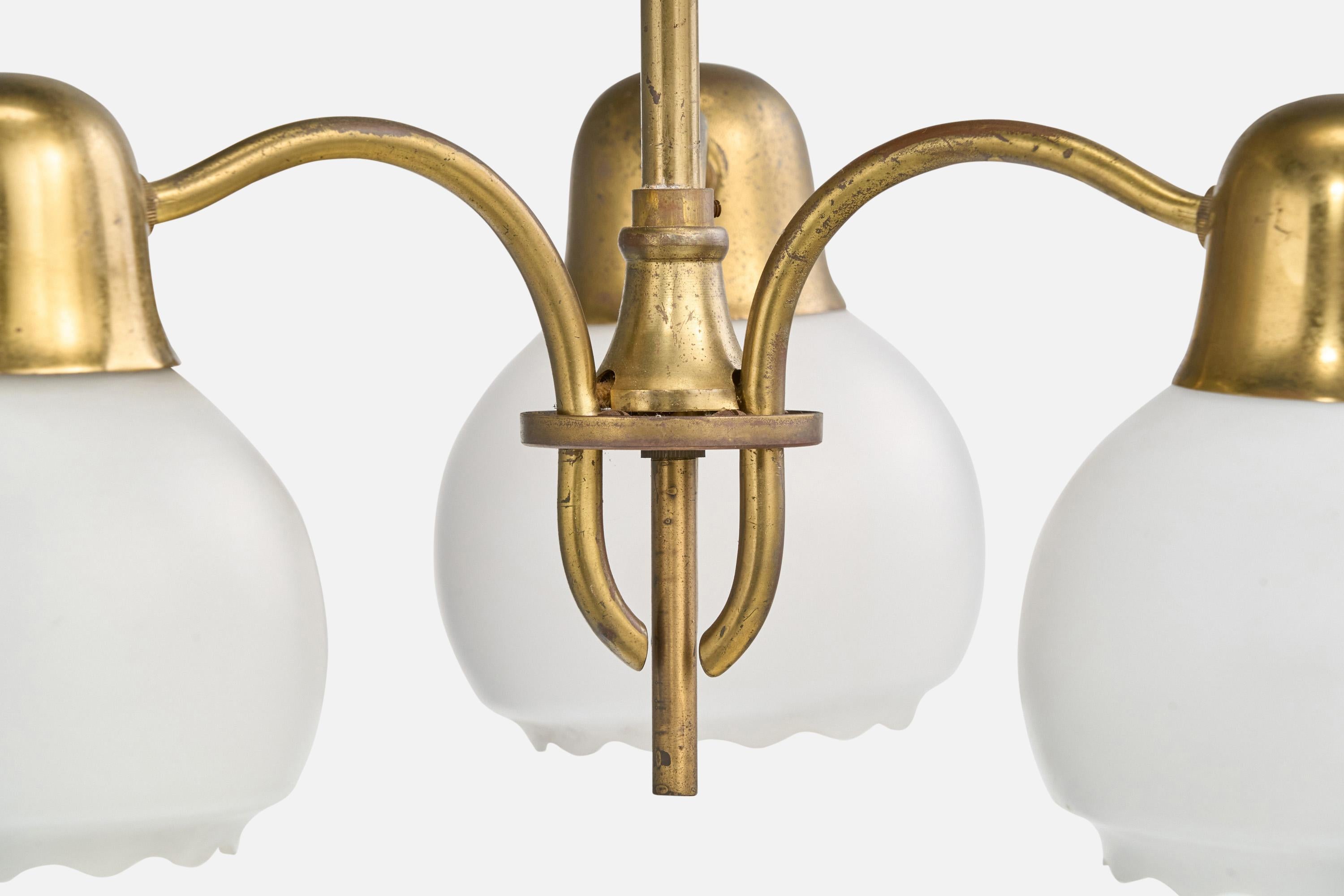 Designer danois, lustre, laiton, verre, Danemark, années 1940 en vente 1