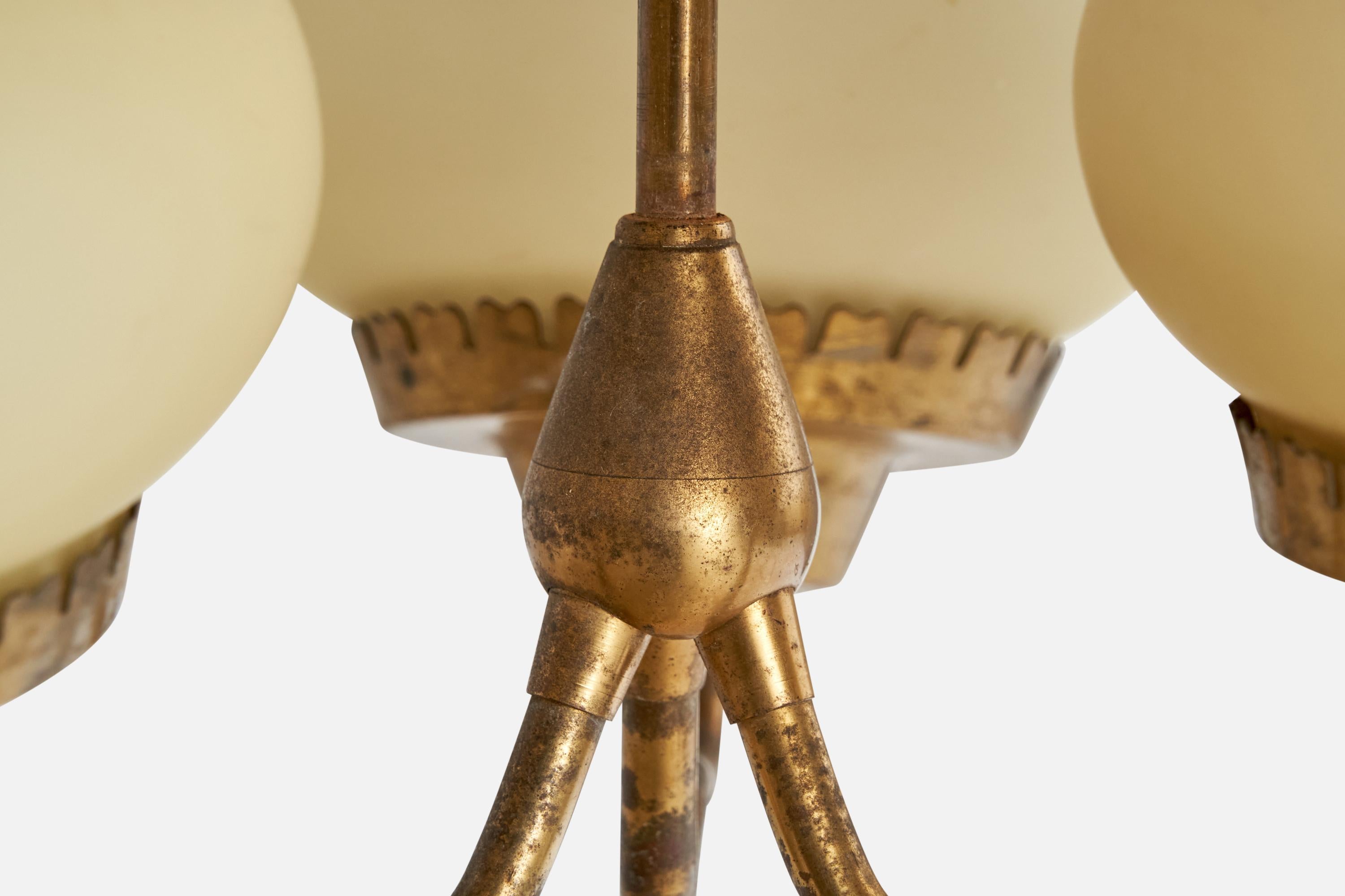 Designer danese, lampadario, ottone, vetro, Danimarca, anni '40 in vendita 1