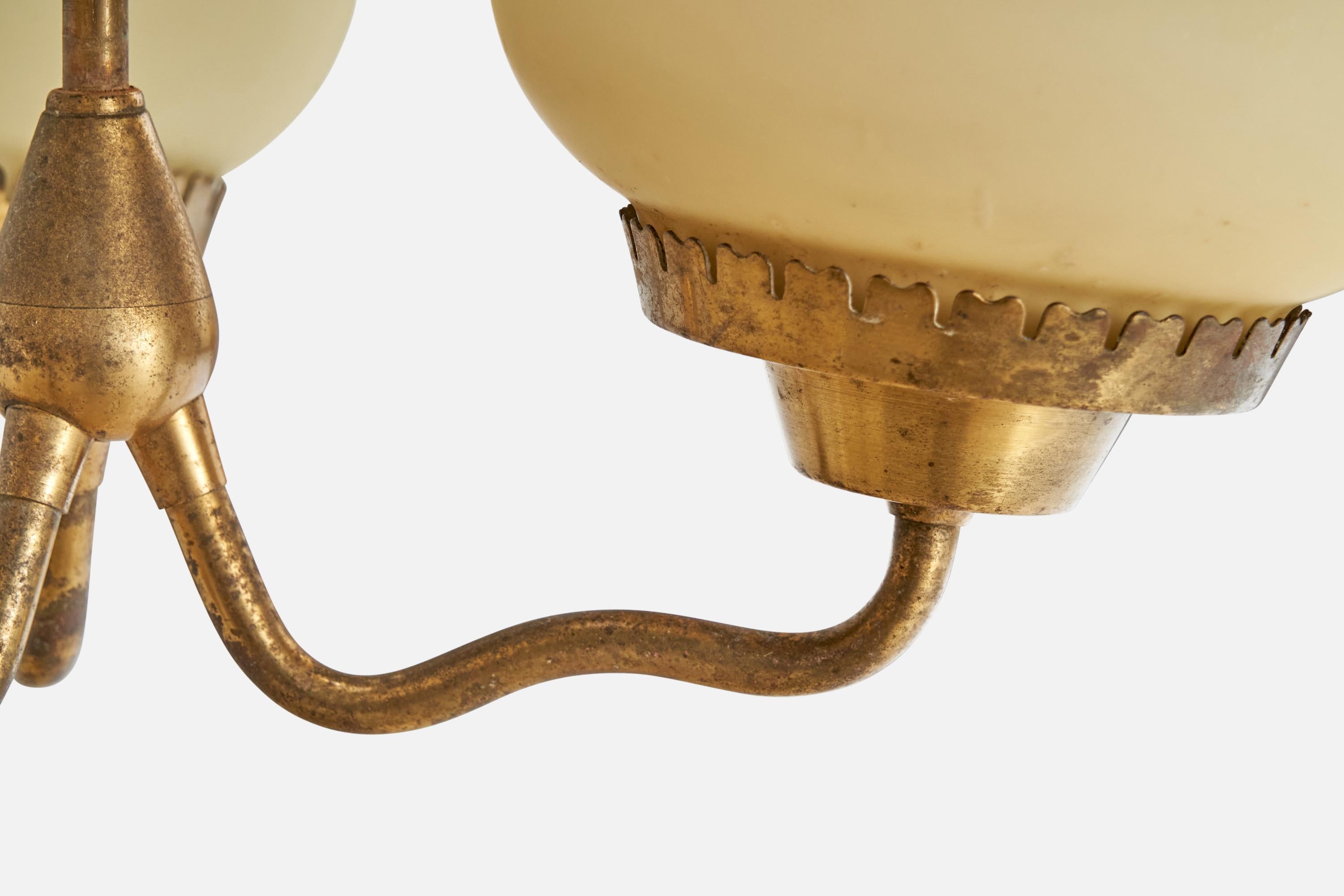 Designer danese, lampadario, ottone, vetro, Danimarca, anni '40 in vendita 2