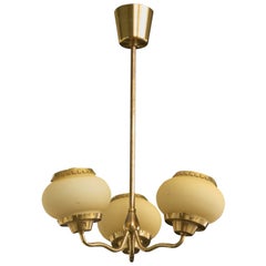 Danish Designer, Chandelier, Brass, Glass, Denmark, 1940s