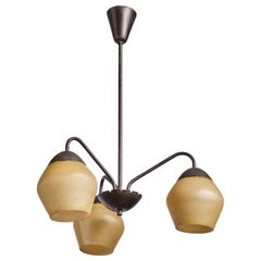 Danish Designer, Chandelier, Brass, Glass, Denmark, 1940s