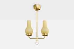 Danish Designer, Chandelier, Brass, Glass, Denmark, 1950s