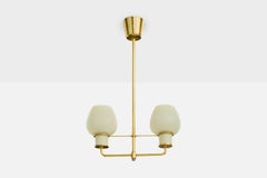Danish Designer, Chandelier, Brass, Glass, Denmark, 1950s