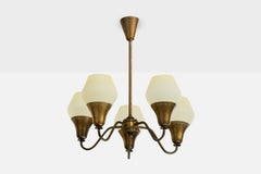 Danish Designer, Chandelier, Brass, Glass, Denmark, 1950s